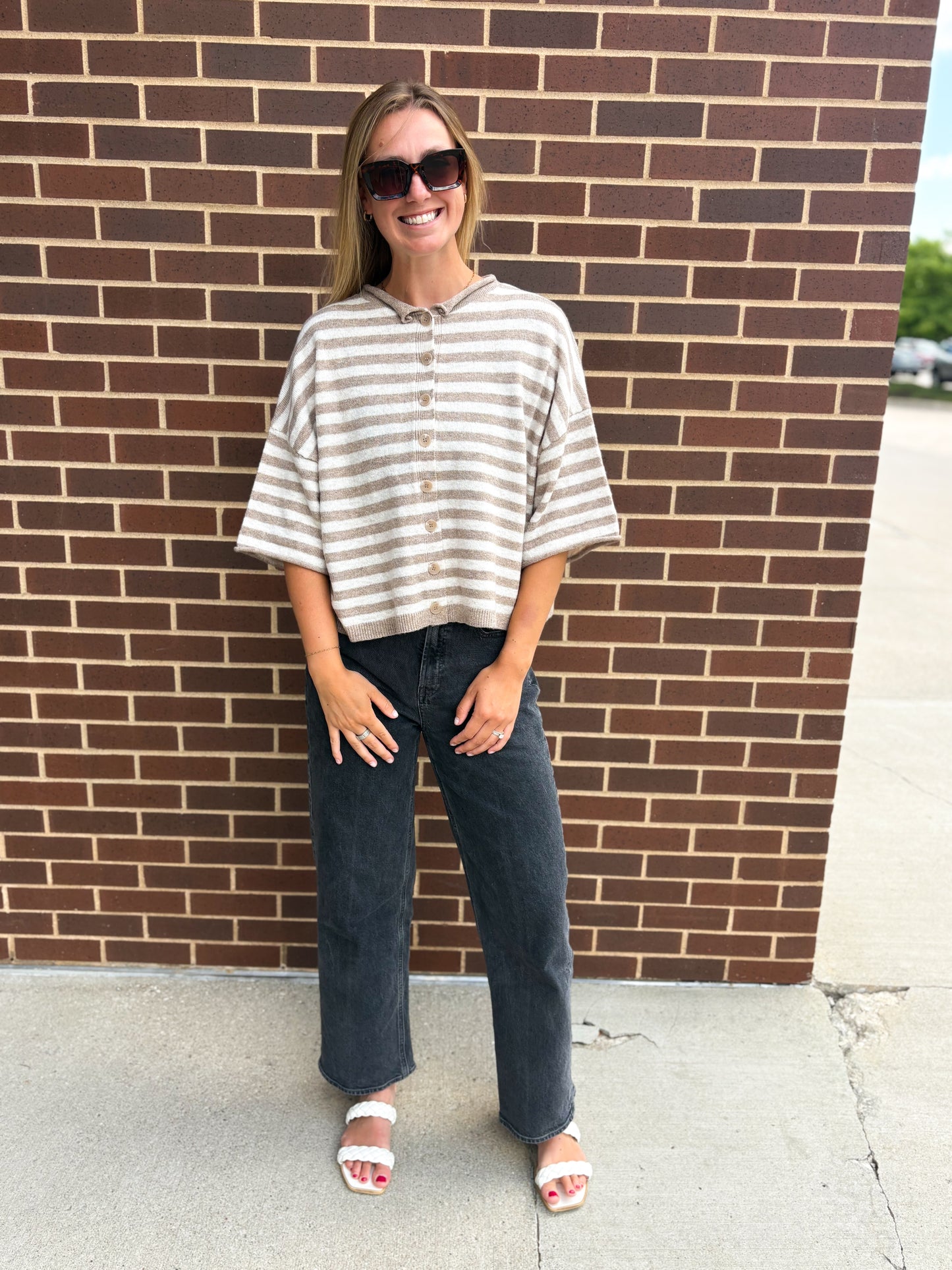 Stripe Short Sleeve Cardigan