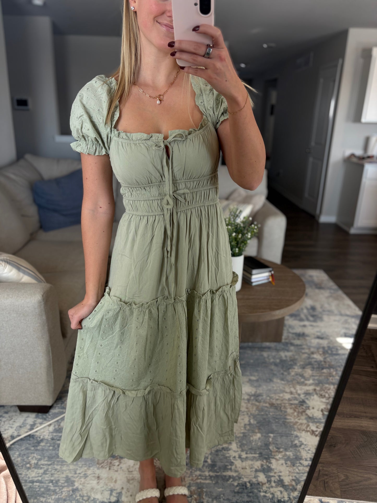 Olive Tiered Midi Dress