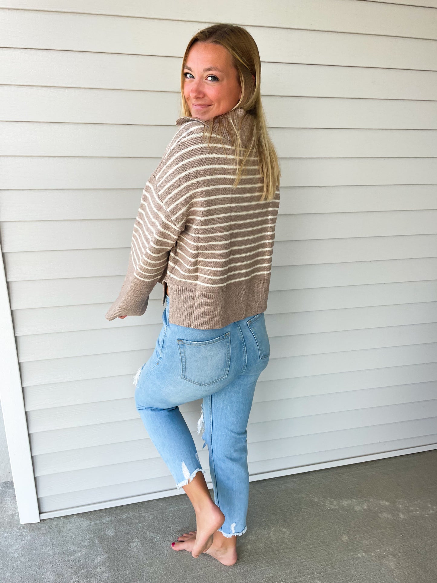 Taupe V Neck Sweater