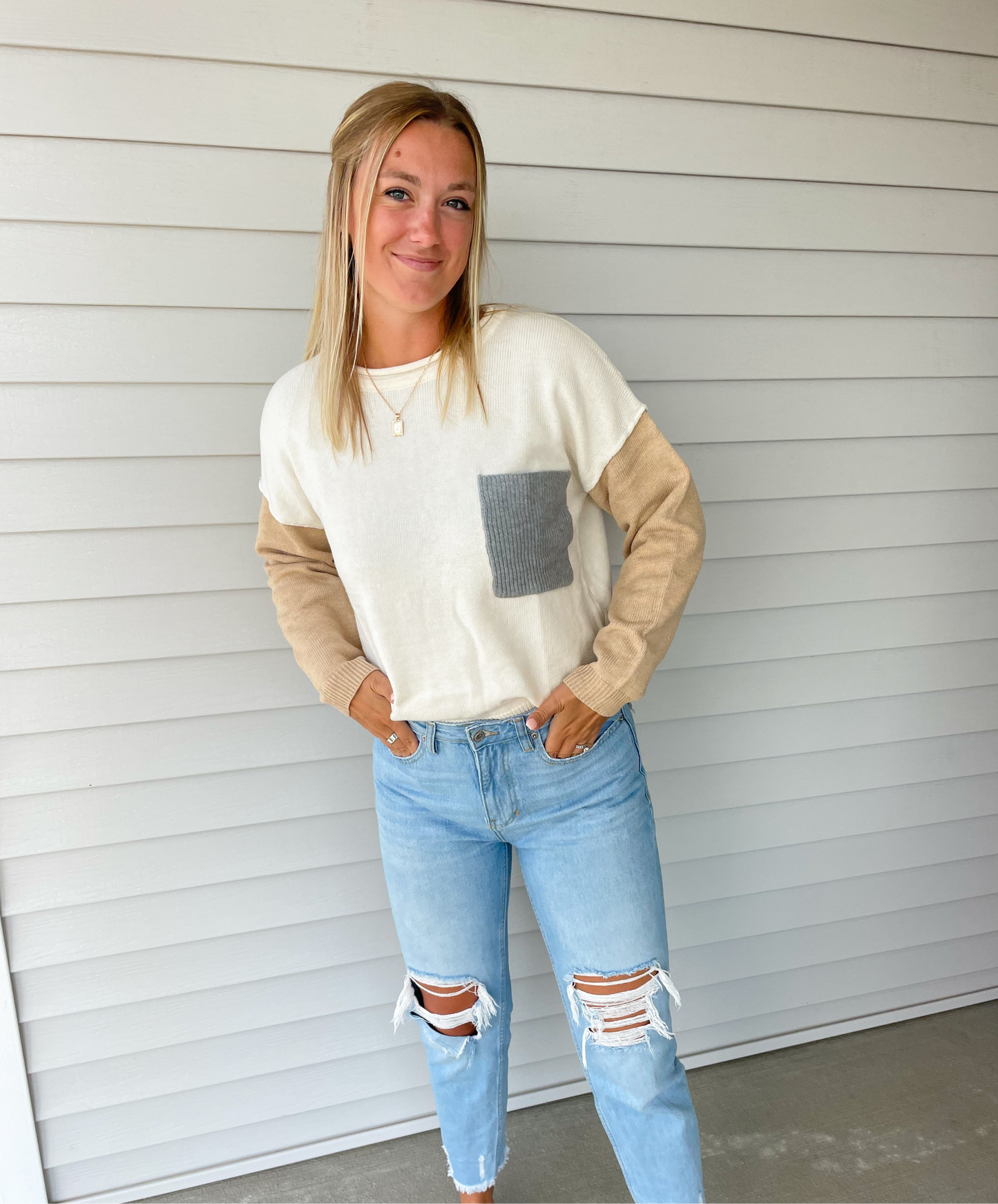 Cream Colorblock Top