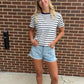 Navy Striped Crew Tee
