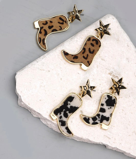 Animal Print Boots Earrings