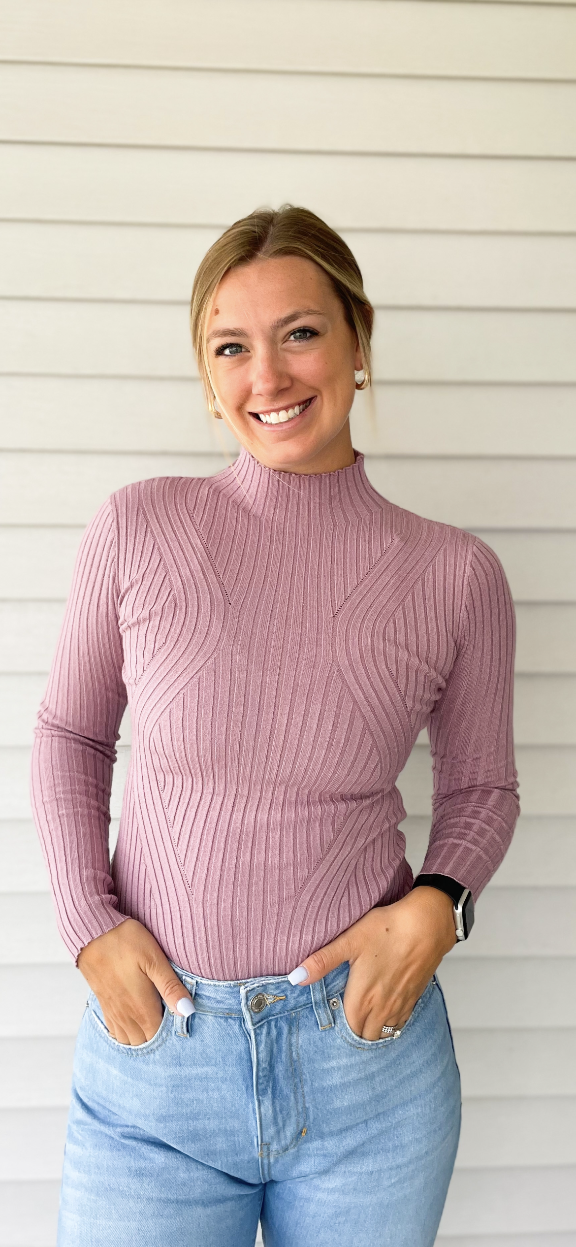 Mauve Mock Neck Bodysuit