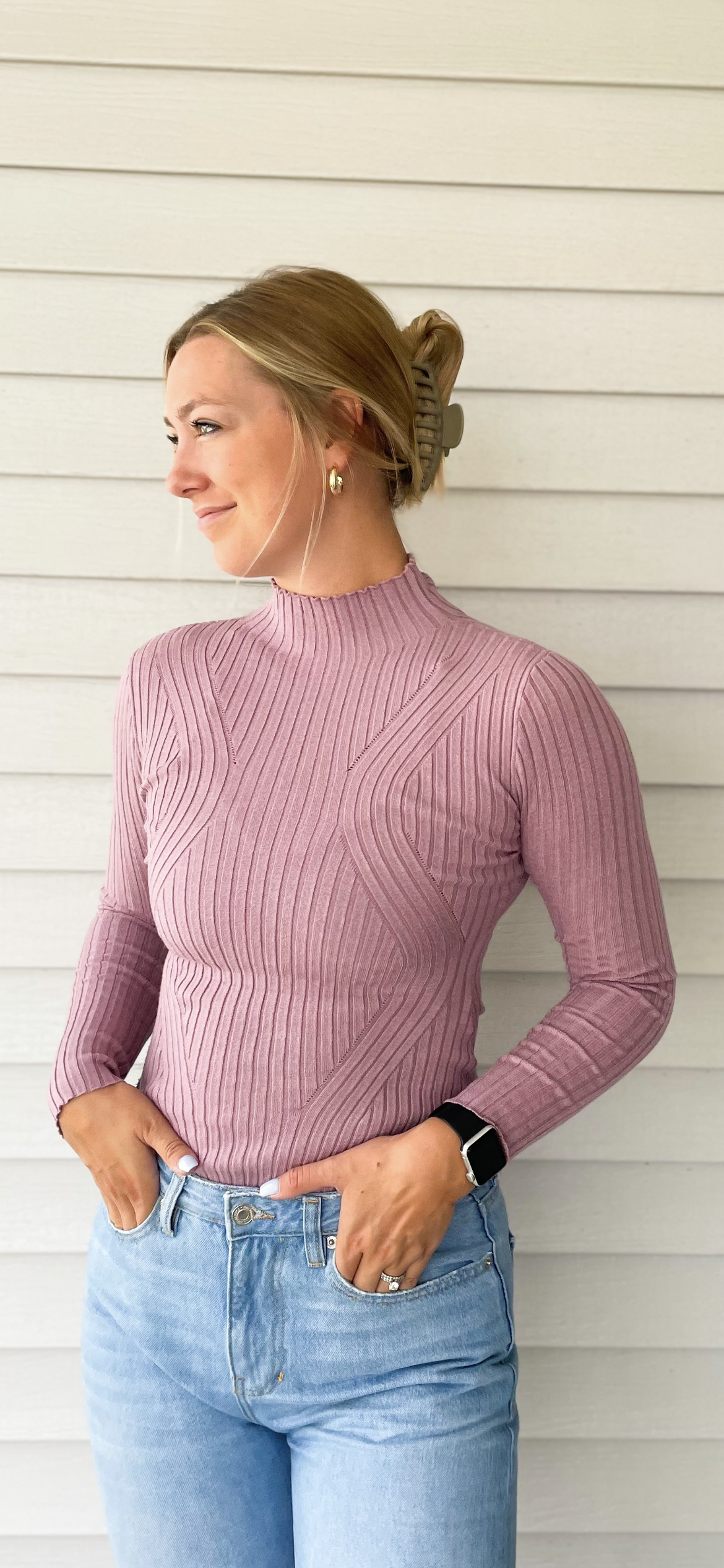 Mauve Mock Neck Bodysuit