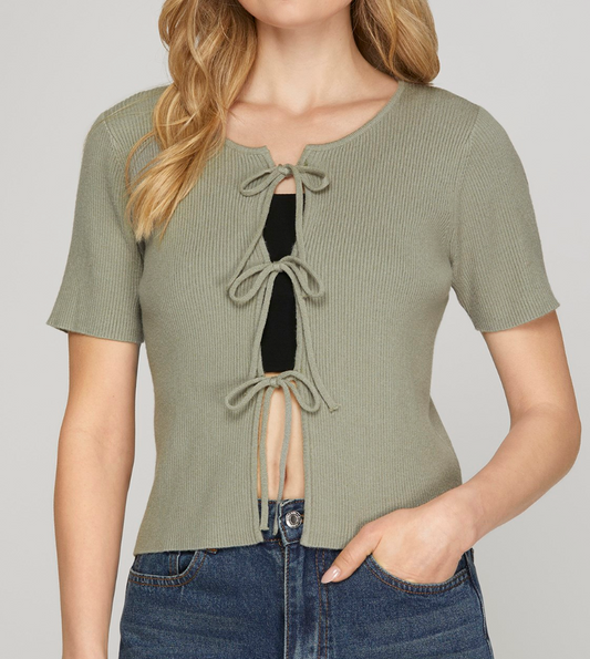 Olive Tie Cardigan