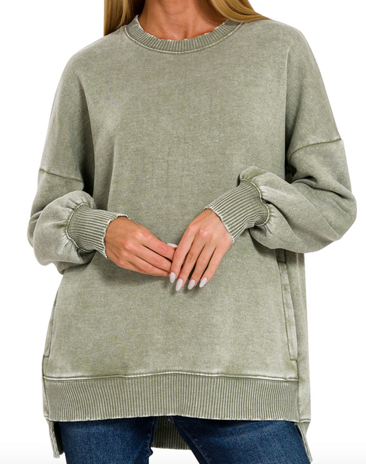 Acid Wash Fleece Pullover