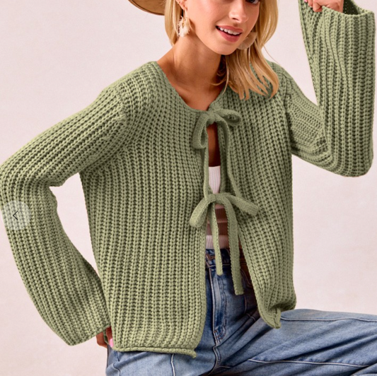 Olive Tie Cardigan