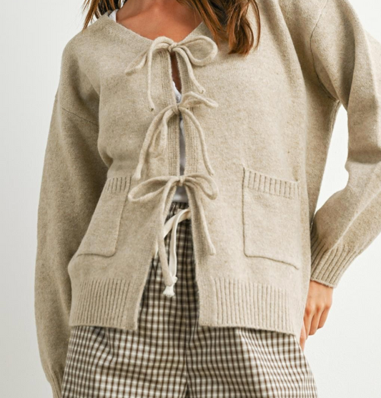 Taupe Tie Cardigan