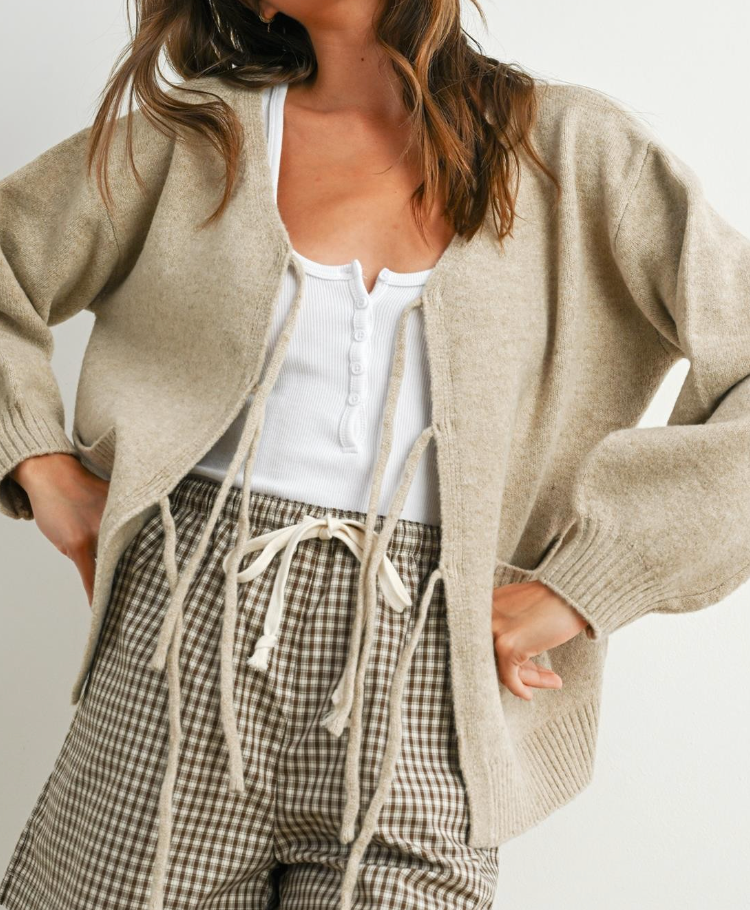 Taupe Tie Cardigan