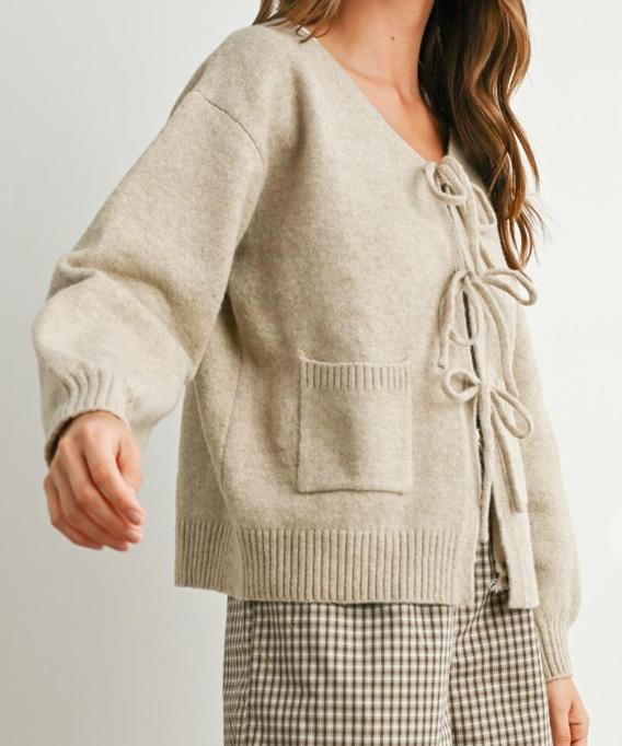 Taupe Tie Cardigan