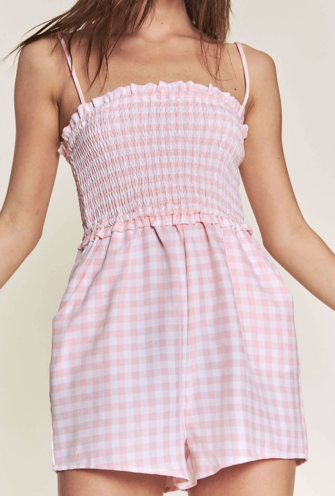 Pink Gingham Romper