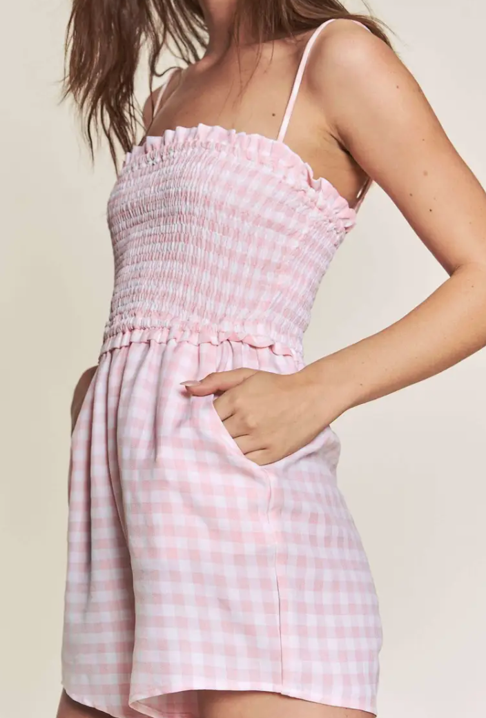 Pink Gingham Romper