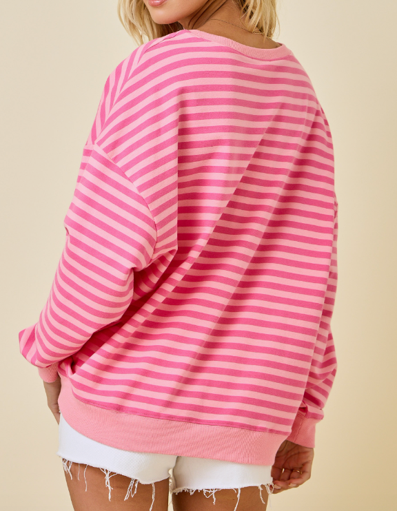 Oversized Pink Stripe Crew