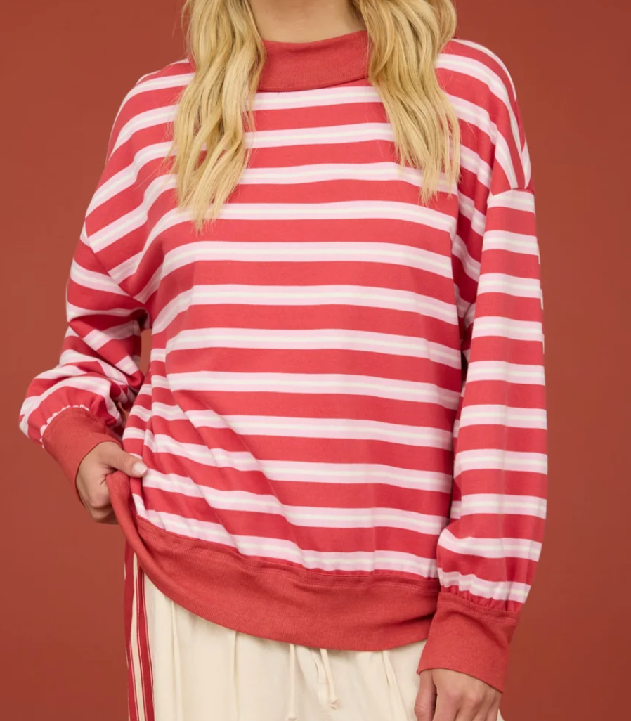 Red Stripe Mock Neck