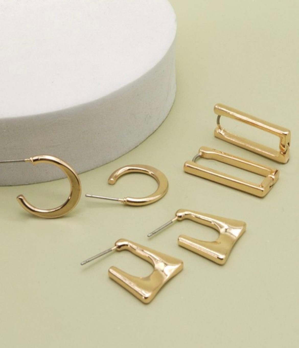 3-Pair Rectangle/Hoop Earrings