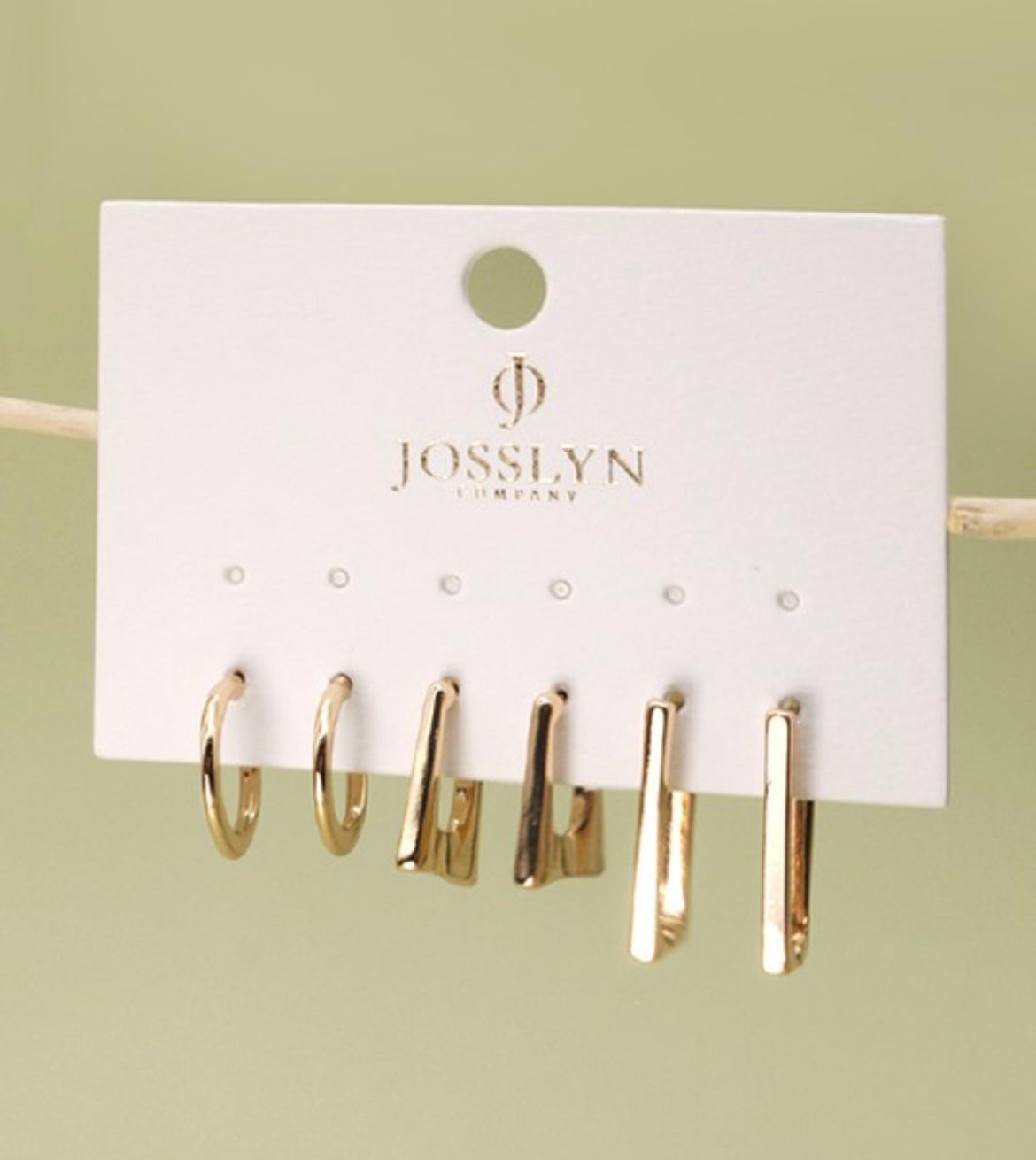 3-Pair Rectangle/Hoop Earrings