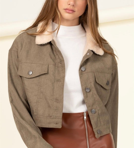 Olive Cropped Corduroy Jacket